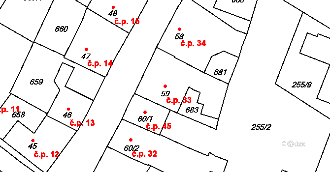 Vilémov 33, Humpolec na parcele st. 59 v KÚ Vilémov u Humpolce, Katastrální mapa