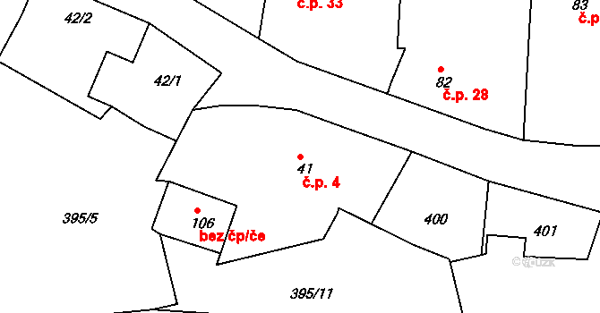 Lhota 4, Merklín na parcele st. 41 v KÚ Kloušov, Katastrální mapa