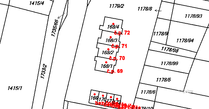 Žilov 70 na parcele st. 168/2 v KÚ Žilov, Katastrální mapa
