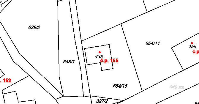 Žernovka 155, Mukařov na parcele st. 433 v KÚ Žernovka, Katastrální mapa