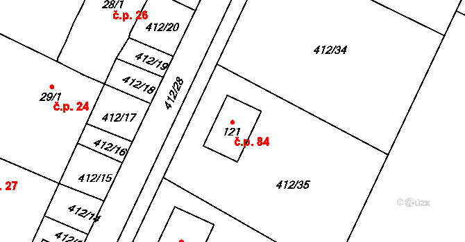 Bohumileč 84, Rokytno na parcele st. 121 v KÚ Bohumileč, Katastrální mapa
