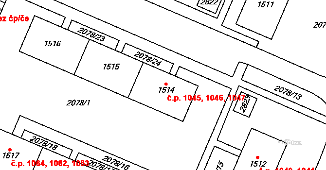 Ledeč nad Sázavou 1045,1046,1047 na parcele st. 1514 v KÚ Ledeč nad Sázavou, Katastrální mapa