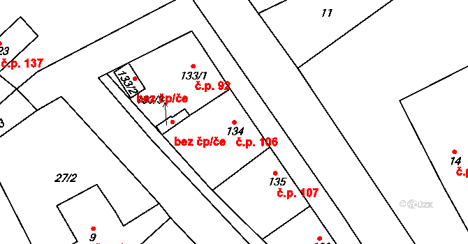 Merklovice 106, Vamberk na parcele st. 134 v KÚ Merklovice, Katastrální mapa