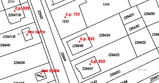 Koryčany 932 na parcele st. 2294/48 v KÚ Koryčany, Katastrální mapa