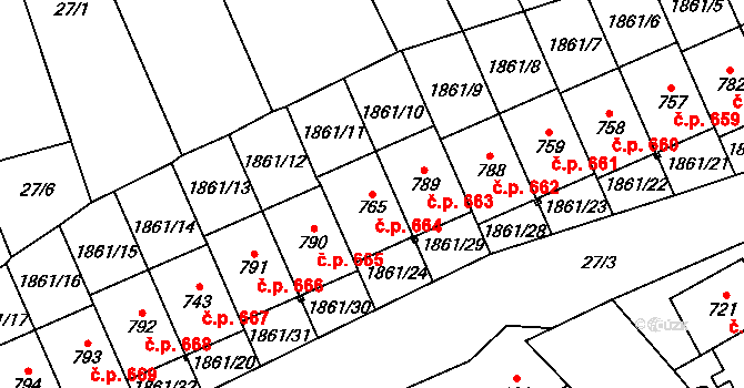 Kvasice 664 na parcele st. 765 v KÚ Kvasice, Katastrální mapa