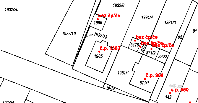 Bystřice pod Hostýnem 1383 na parcele st. 1965 v KÚ Bystřice pod Hostýnem, Katastrální mapa