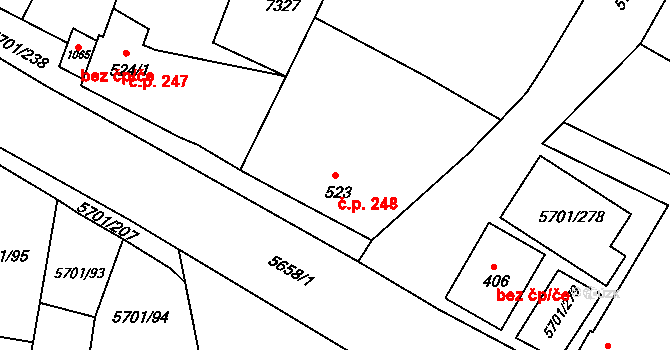 Hrádek 248 na parcele st. 523 v KÚ Hrádek u Znojma, Katastrální mapa