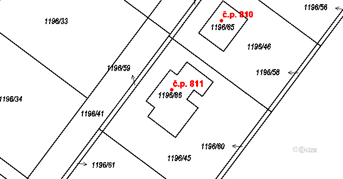Březnice 811 na parcele st. 1196/86 v KÚ Březnice, Katastrální mapa