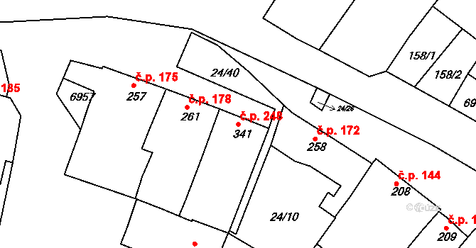 Vémyslice 248 na parcele st. 341 v KÚ Vémyslice, Katastrální mapa