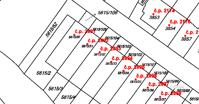 Znojmo 2893 na parcele st. 5615/32 v KÚ Znojmo-město, Katastrální mapa