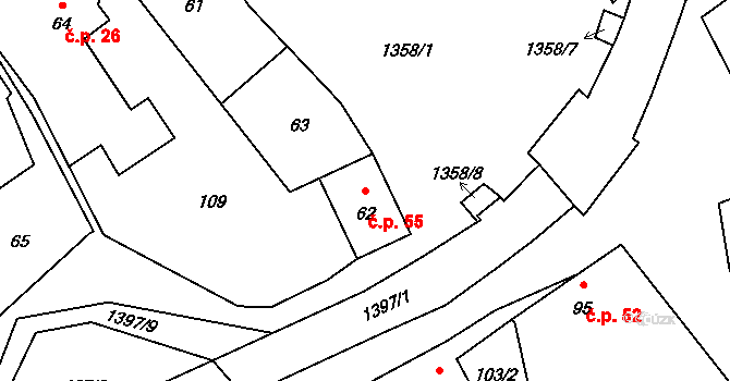 Ústí 55 na parcele st. 62 v KÚ Ústí, Katastrální mapa