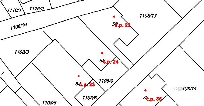 Heřmanov 24, Teplá na parcele st. 55 v KÚ Heřmanov u Starého Sedla, Katastrální mapa