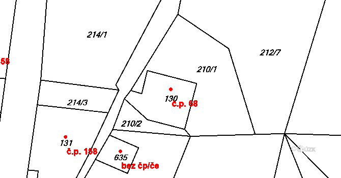 Příchovice 68, Kořenov na parcele st. 130 v KÚ Příchovice u Kořenova, Katastrální mapa