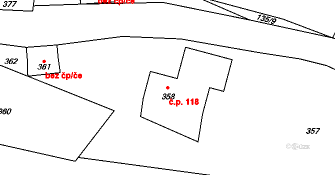 Haratice 118, Plavy na parcele st. 358 v KÚ Haratice, Katastrální mapa