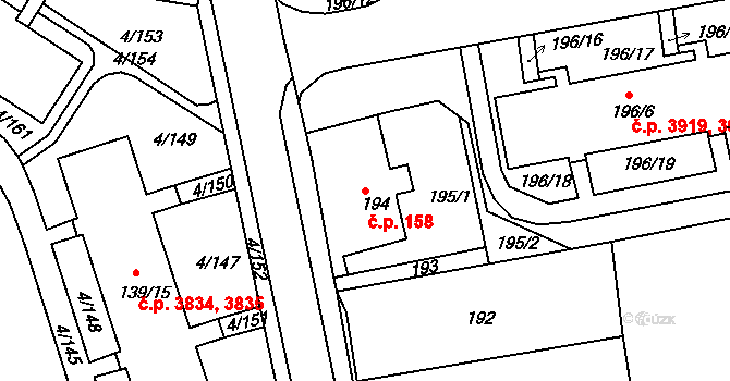 Mšeno nad Nisou 158, Jablonec nad Nisou na parcele st. 194 v KÚ Mšeno nad Nisou, Katastrální mapa