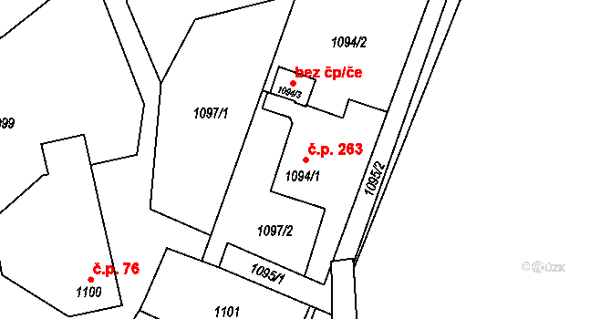Dolní Líštná 263, Třinec na parcele st. 1094/1 v KÚ Dolní Líštná, Katastrální mapa