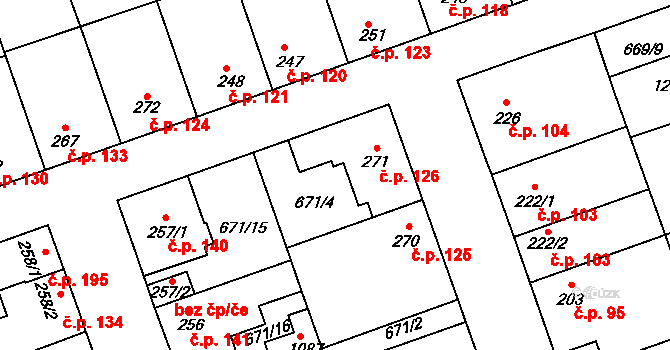 Olšany 126, Brandýsek na parcele st. 271 v KÚ Brandýsek, Katastrální mapa