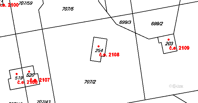 Skuheř 2108, Kamenice na parcele st. 254 v KÚ Těptín, Katastrální mapa