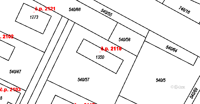 Ládví 2116, Kamenice na parcele st. 1350 v KÚ Ládví, Katastrální mapa