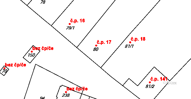 Bzová 17 na parcele st. 80 v KÚ Bzová u Hořovic, Katastrální mapa