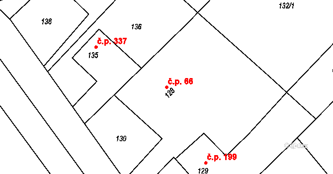 Troubelice 66 na parcele st. 128 v KÚ Troubelice, Katastrální mapa