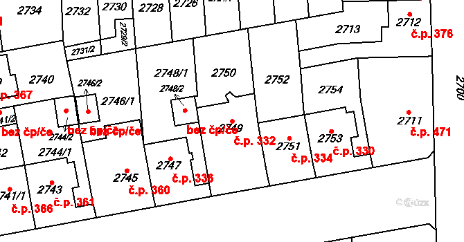 Šternberk 332 na parcele st. 2749 v KÚ Šternberk, Katastrální mapa