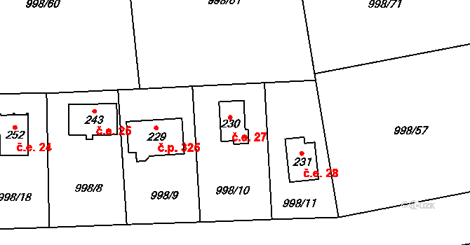 Želivec 27, Sulice na parcele st. 230 v KÚ Sulice, Katastrální mapa