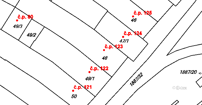 Chvalšiny 123 na parcele st. 48 v KÚ Chvalšiny, Katastrální mapa