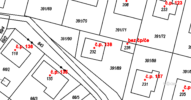 Krabčice 138 na parcele st. 232 v KÚ Krabčice u Roudnice nad Labem, Katastrální mapa