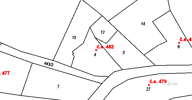 Kotelice 482, Třebušín na parcele st. 4 v KÚ Kotelice, Katastrální mapa