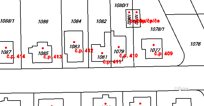 Jilemnice 411 na parcele st. 1081 v KÚ Jilemnice, Katastrální mapa
