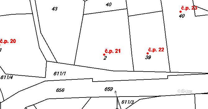 Libenice 21, Borotín na parcele st. 2 v KÚ Libenice u Tábora, Katastrální mapa