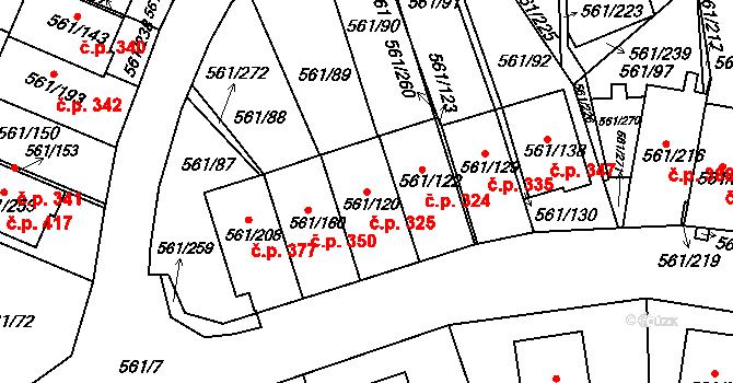 Chlumec 325 na parcele st. 561/120 v KÚ Chlumec u Chabařovic, Katastrální mapa