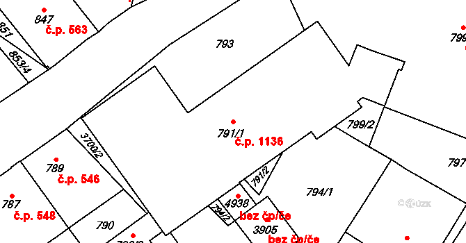 Žamberk 1136 na parcele st. 791/1 v KÚ Žamberk, Katastrální mapa