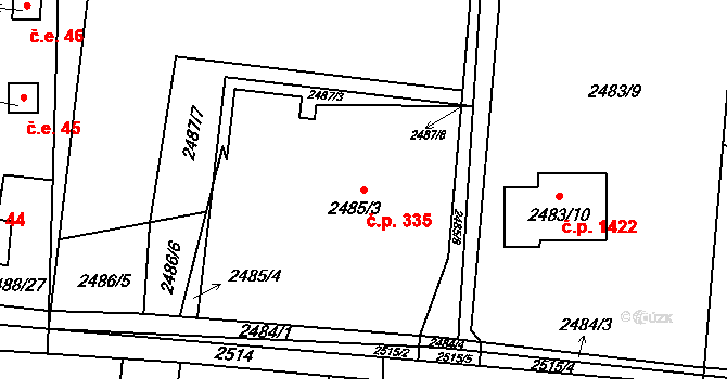 Dolní Lutyně 335 na parcele st. 2485/3 v KÚ Dolní Lutyně, Katastrální mapa