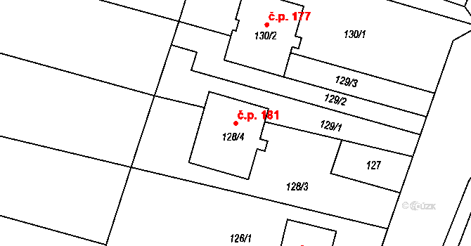 Stratov 181 na parcele st. 128/4 v KÚ Stratov, Katastrální mapa