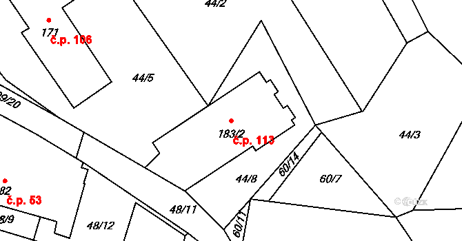 Čejetice 113 na parcele st. 183/2 v KÚ Čejetice, Katastrální mapa