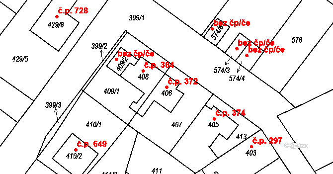 Proboštov 372 na parcele st. 406 v KÚ Proboštov u Teplic, Katastrální mapa