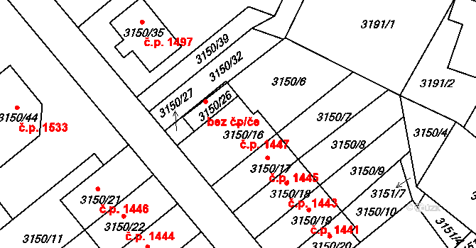 Duchcov 1447 na parcele st. 3150/16 v KÚ Duchcov, Katastrální mapa