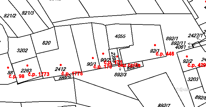 Mařatice 171, Uherské Hradiště na parcele st. 90/2 v KÚ Mařatice, Katastrální mapa