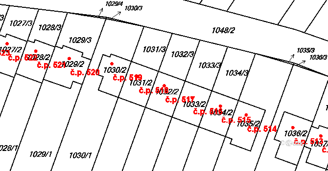 Žebětín 517, Brno na parcele st. 1032/2 v KÚ Žebětín, Katastrální mapa