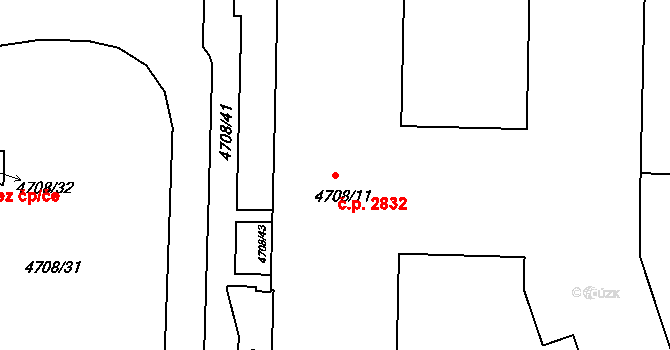 Královo Pole 2832, Brno na parcele st. 4708/11 v KÚ Královo Pole, Katastrální mapa