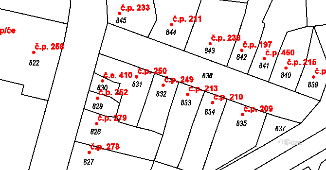 Postoloprty 249 na parcele st. 832 v KÚ Postoloprty, Katastrální mapa