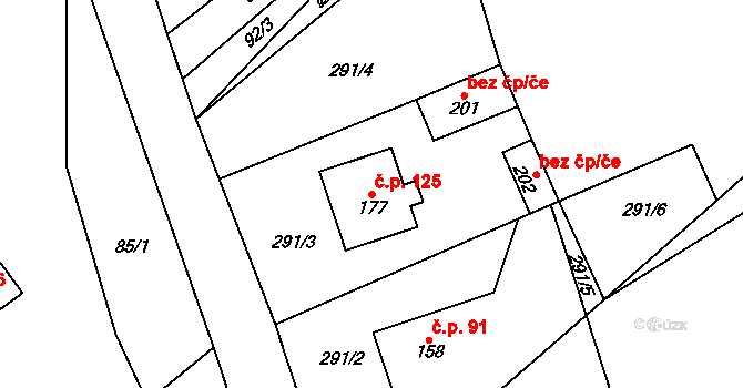 Černovice 125 na parcele st. 177 v KÚ Černovice u Kunštátu, Katastrální mapa