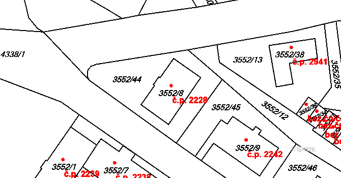Teplice 2228 na parcele st. 3552/8 v KÚ Teplice, Katastrální mapa