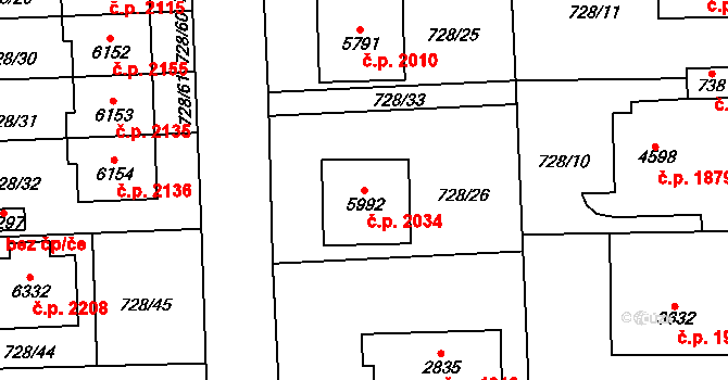 Cheb 2034 na parcele st. 5992 v KÚ Cheb, Katastrální mapa