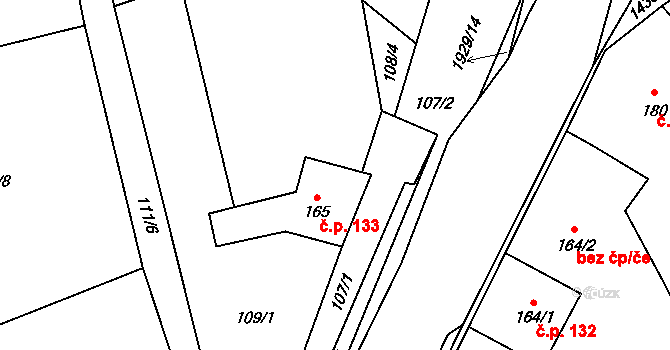 Kunovice 133 na parcele st. 165 v KÚ Kunovice, Katastrální mapa