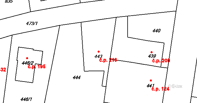 Vinoř 216, Praha na parcele st. 443 v KÚ Vinoř, Katastrální mapa