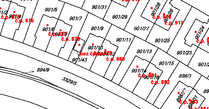 Krč 880, Praha na parcele st. 901/12 v KÚ Krč, Katastrální mapa