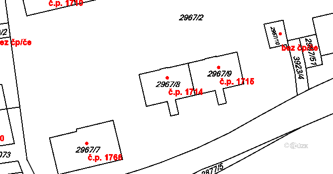 Modřany 1714, Praha na parcele st. 2967/8 v KÚ Modřany, Katastrální mapa
